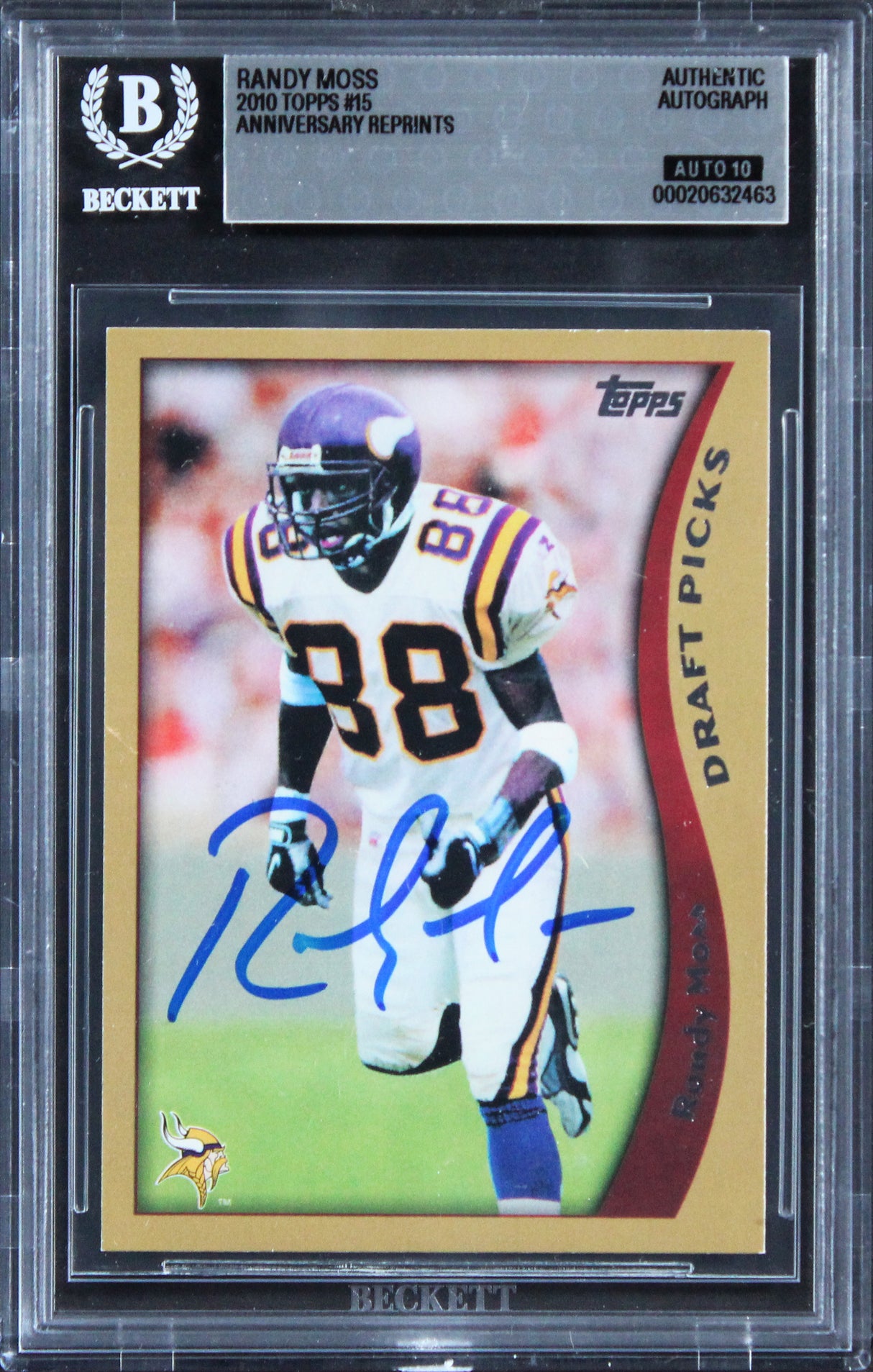 Vikings Randy Moss Signed 2010 Topps Anniversary #15 Card Auto 10! BAS Slabbed