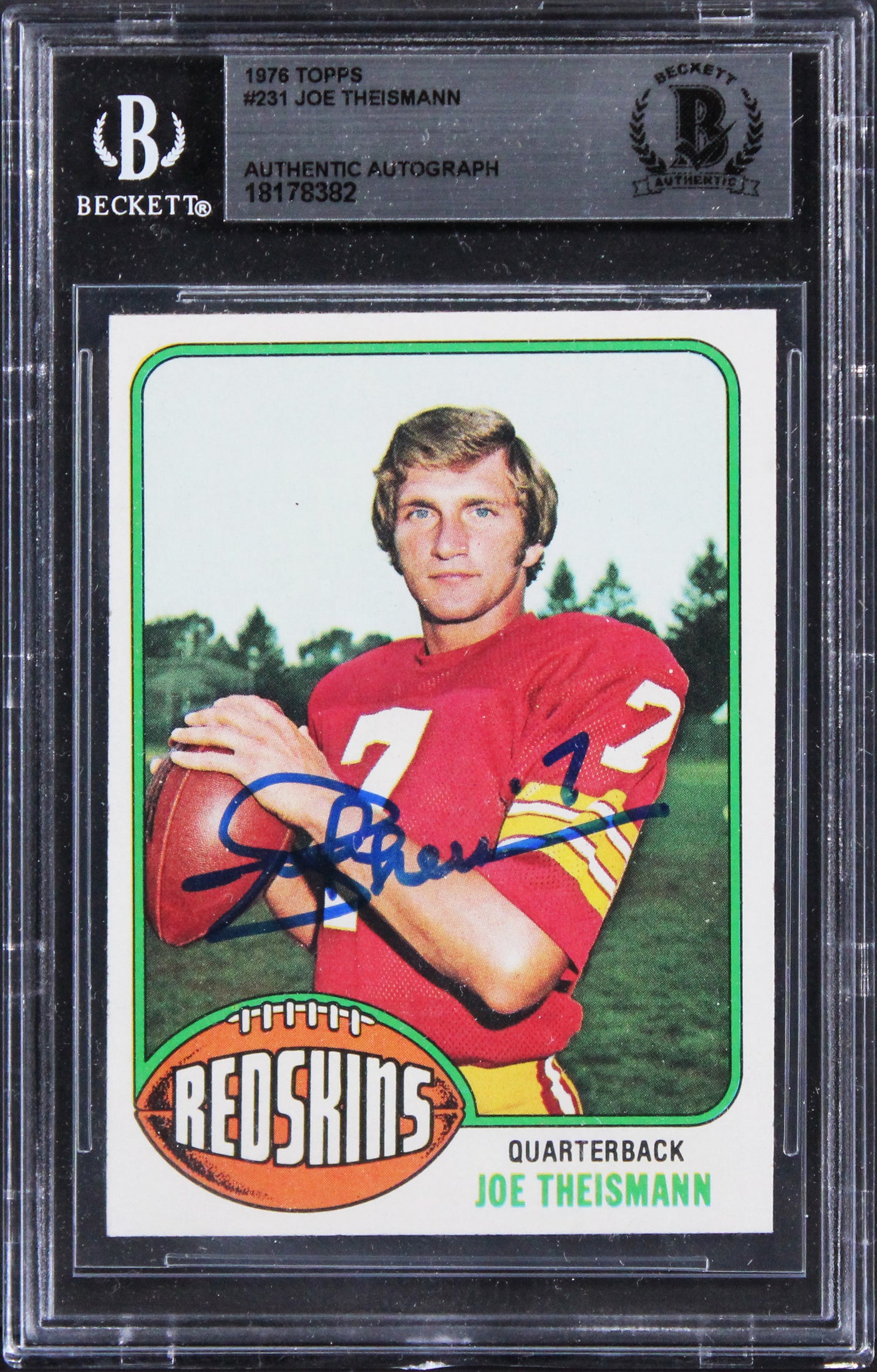 Commanders Joe Theismann Authentic Signed 1976 Topps #231 Card BAS Slabbed