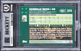 Jets Darrelle Revis Signed 2007 Topps #374 Rookie Card Auto GM 10! BAS Slabbed