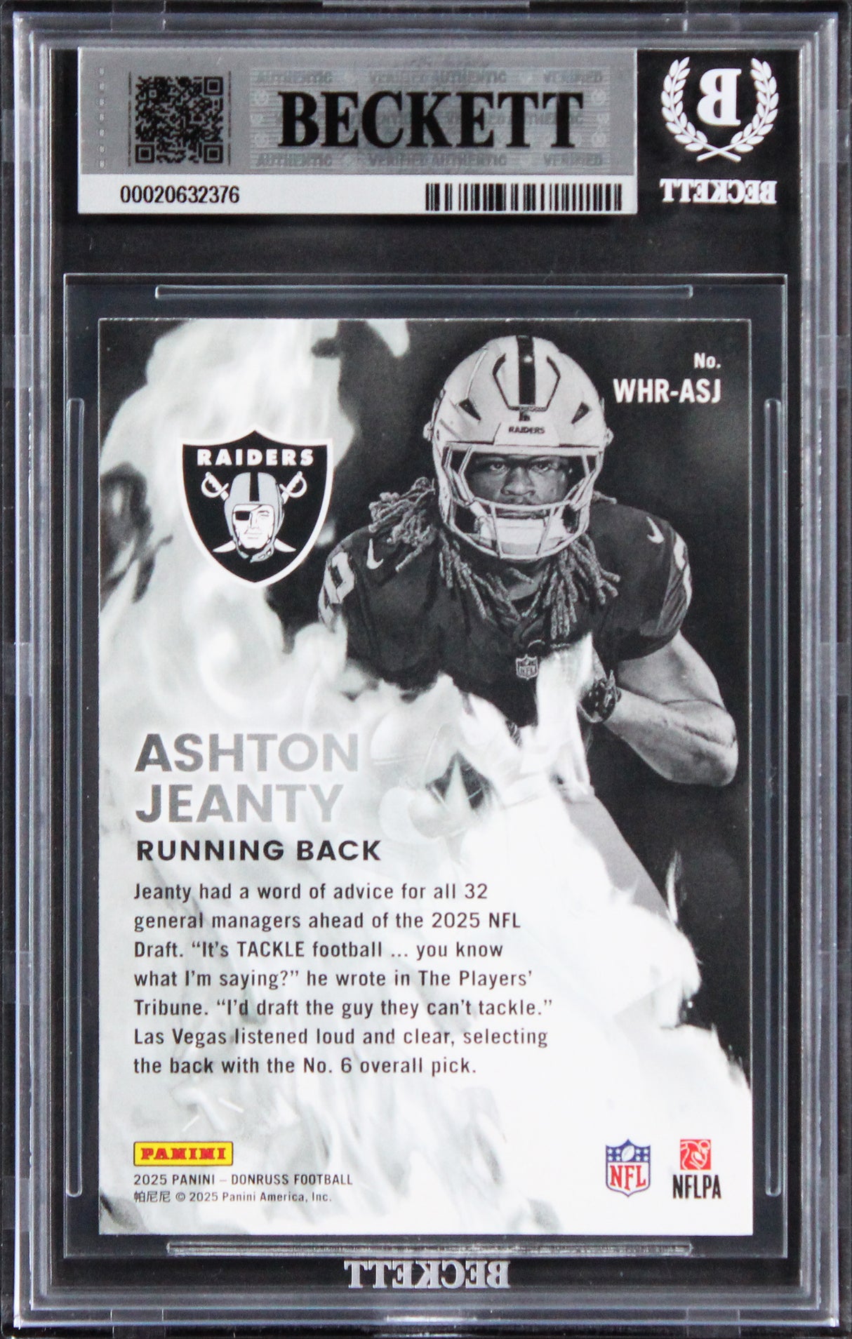Raiders Ashton Jeanty Signed 2025 Donruss #2 Rookie Card Auto 10! BAS Slabbed