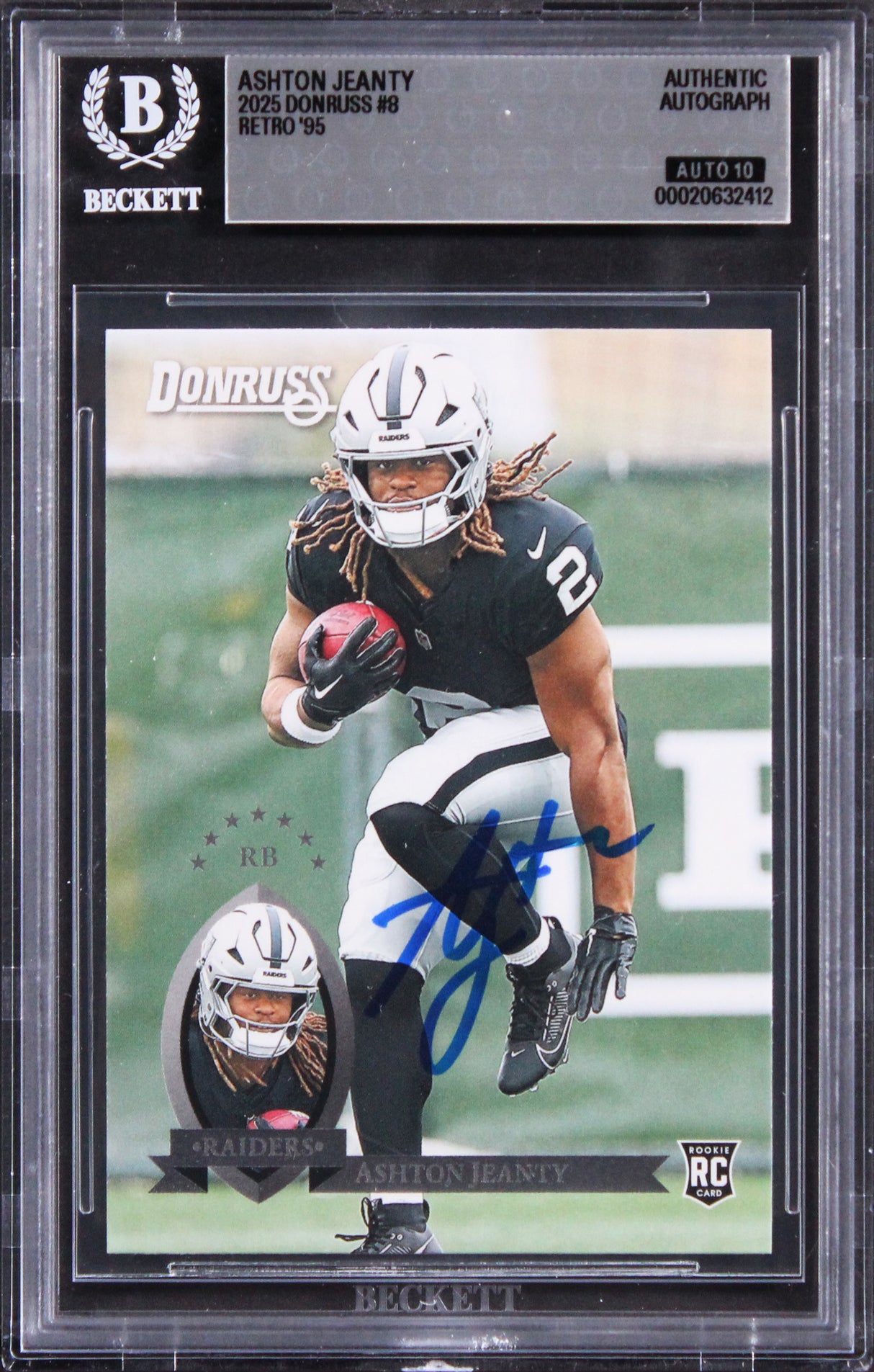 Raiders Ashton Jeanty Signed 2025 Donruss Retro '95 #8 RC Card Auto 10! BAS Slab