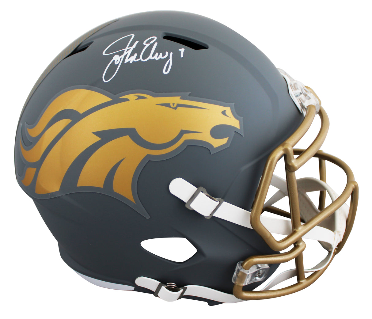 Broncos John Elway Signed Slate Full Size Speed Rep Helmet W/ Case BAS Witnessed