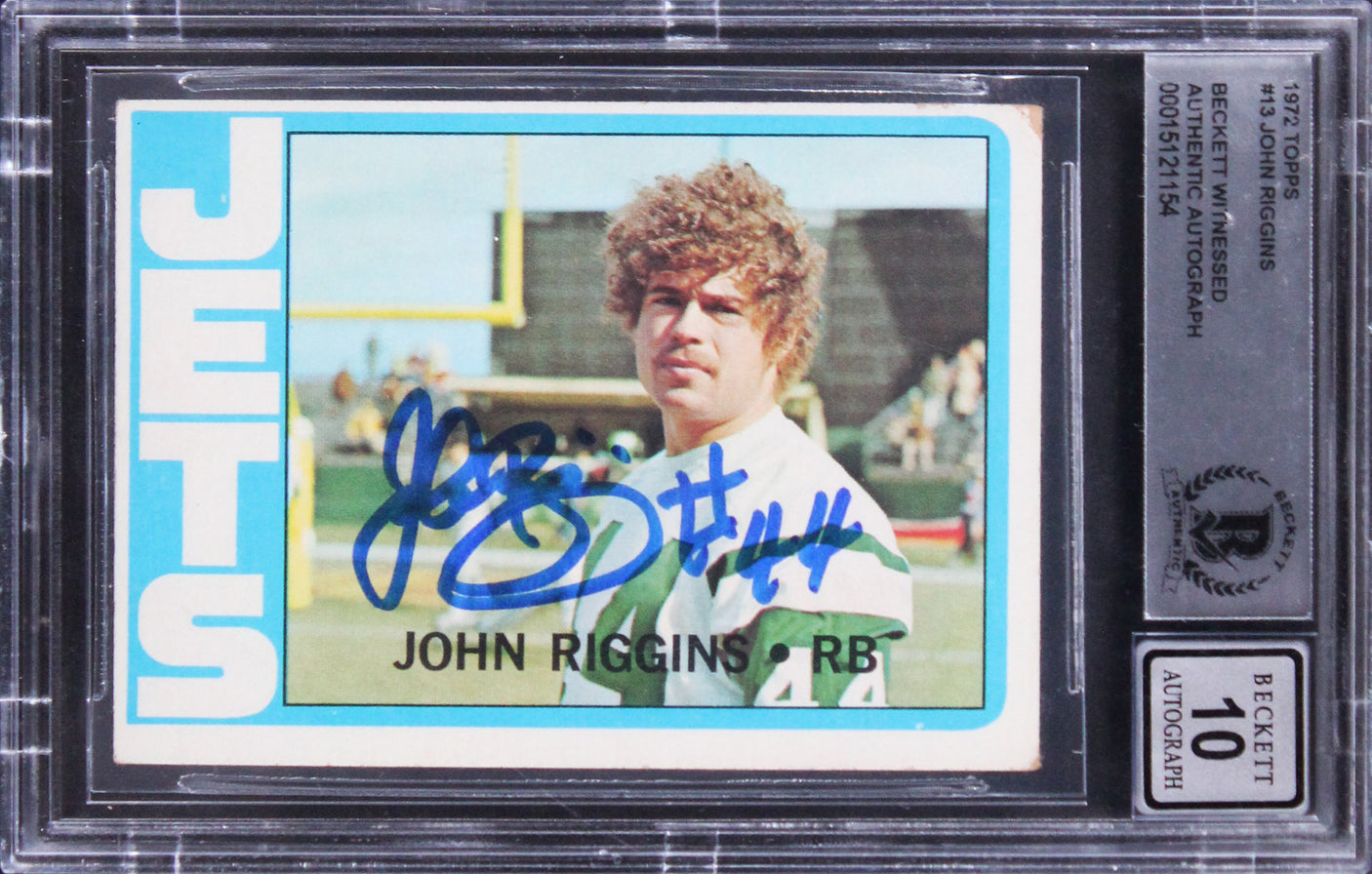 Jets John Riggins Authentic Signed 1972 Topps #13 Card Auto 10! BAS Slabbed
