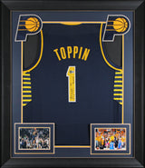 Obi Toppin "Go Pacers!" Signed Navy Pro Style Framed Jersey BAS Witnessed