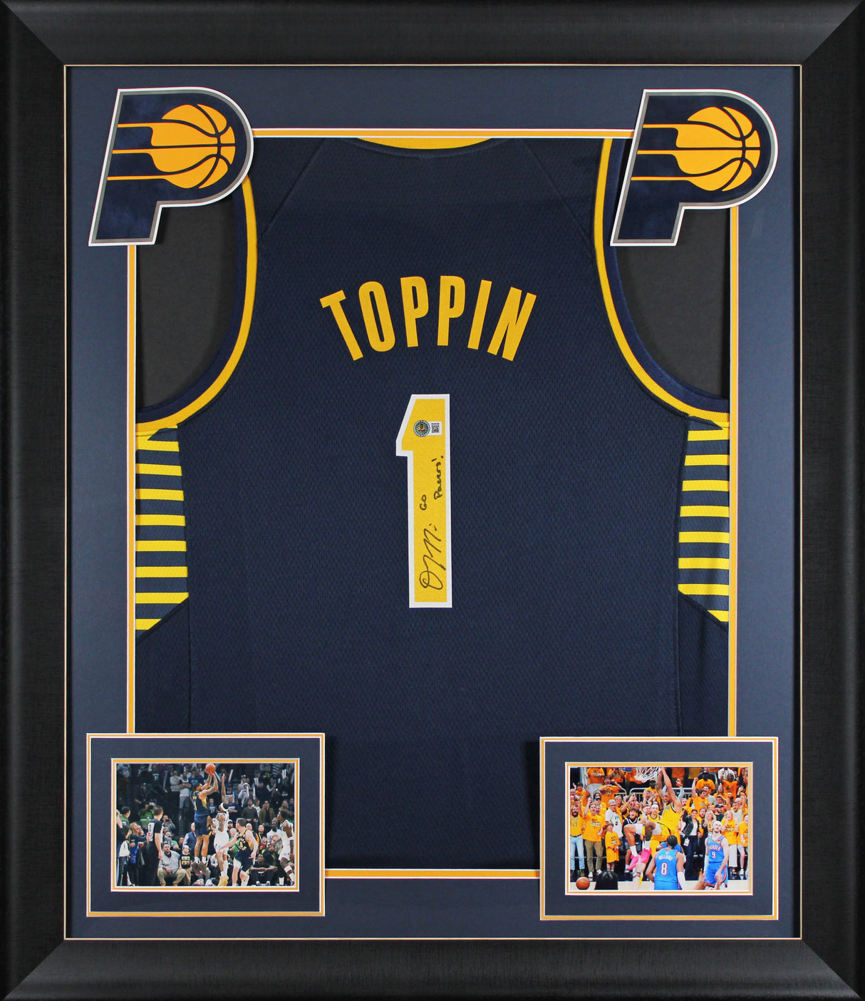 Obi Toppin "Go Pacers!" Signed Navy Pro Style Framed Jersey BAS Witnessed