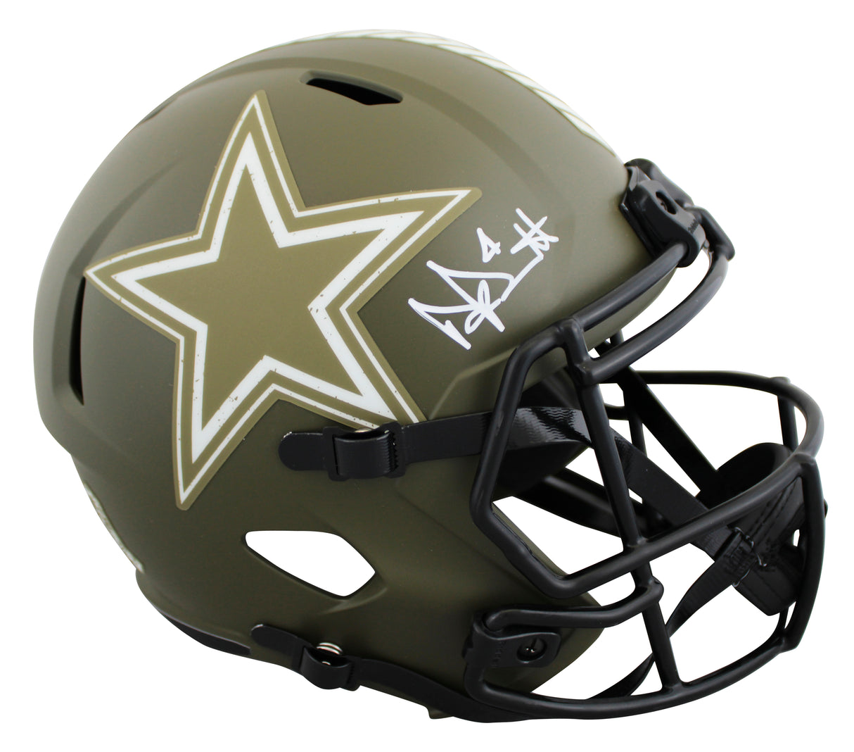 Cowboys Dak Prescott Signed STS F/S Speed Rep Helmet W/ Case w/ White Sig BAS W
