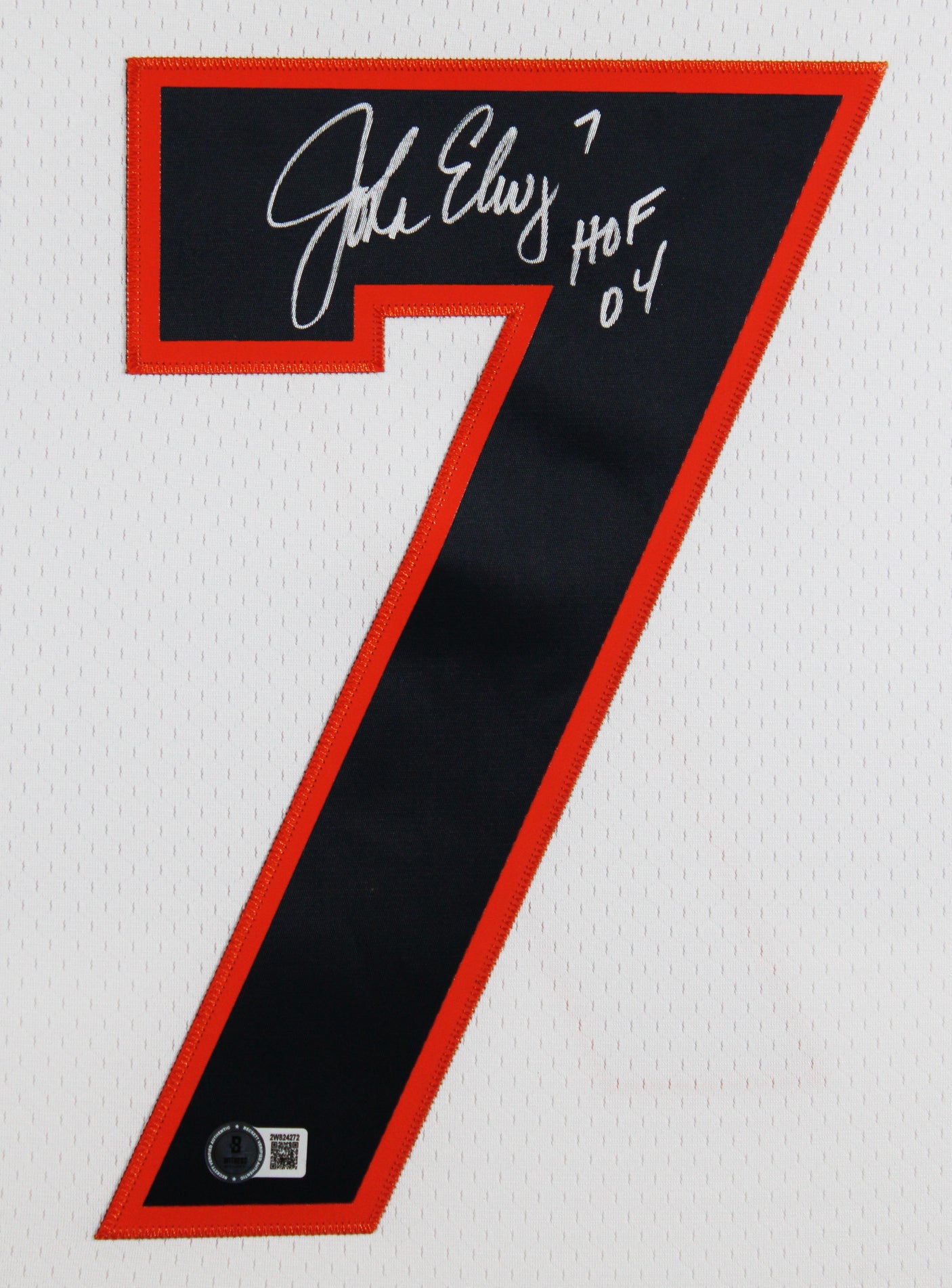 Broncos John Elway "HOF 04" Signed White 1998 M&N TB Framed Jersey BAS Witness