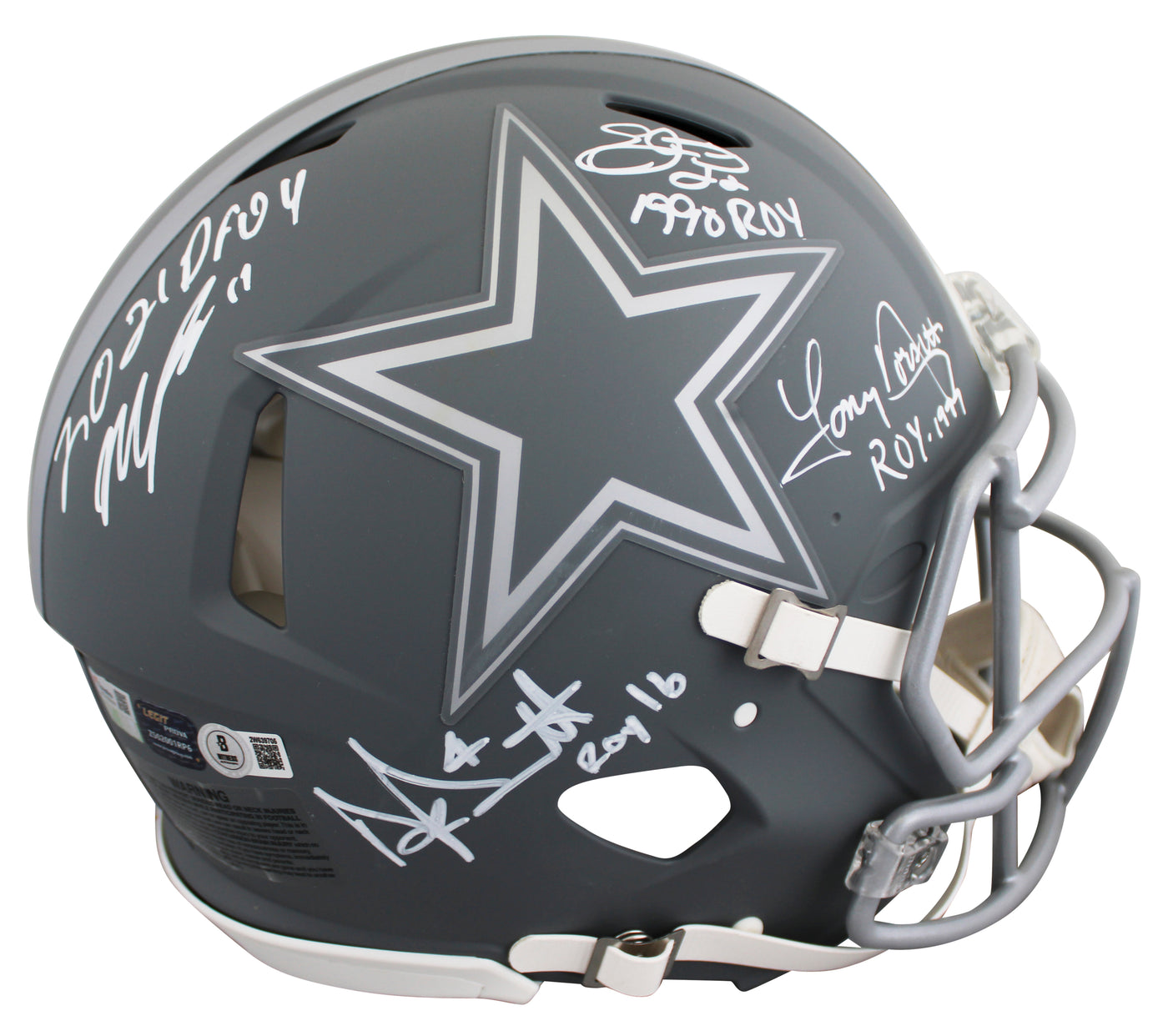Cowboys Prescott, Smith, Parsons +1 Signed Slate F/S Speed Proline Helmet BAS W