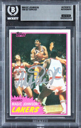 Lakers Magic Johnson Signed 1981 Topps #21 Card Auto Grade GM 10! BAS Slabbed