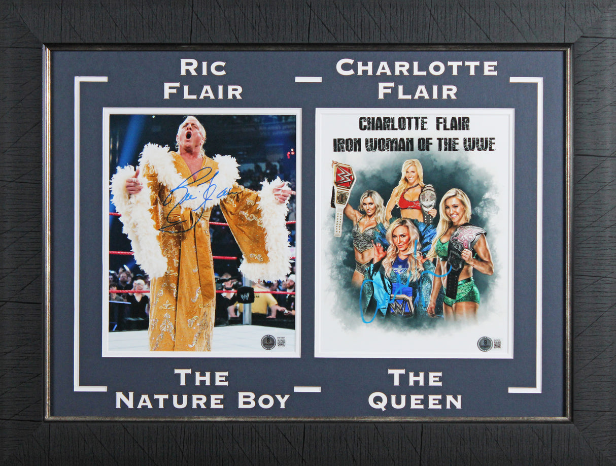 WWE Ric Flair & Charlotte Flair Signed 8x10 Framed Photo Display Autographed BAS