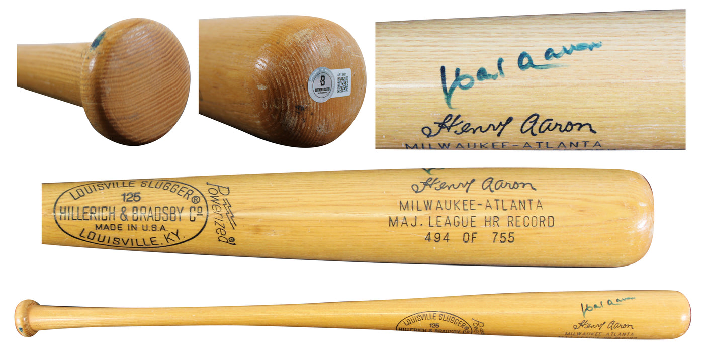 Braves Hank Aaron Signed H&B Louisville Slugger Player Model Bat BAS #AE13991