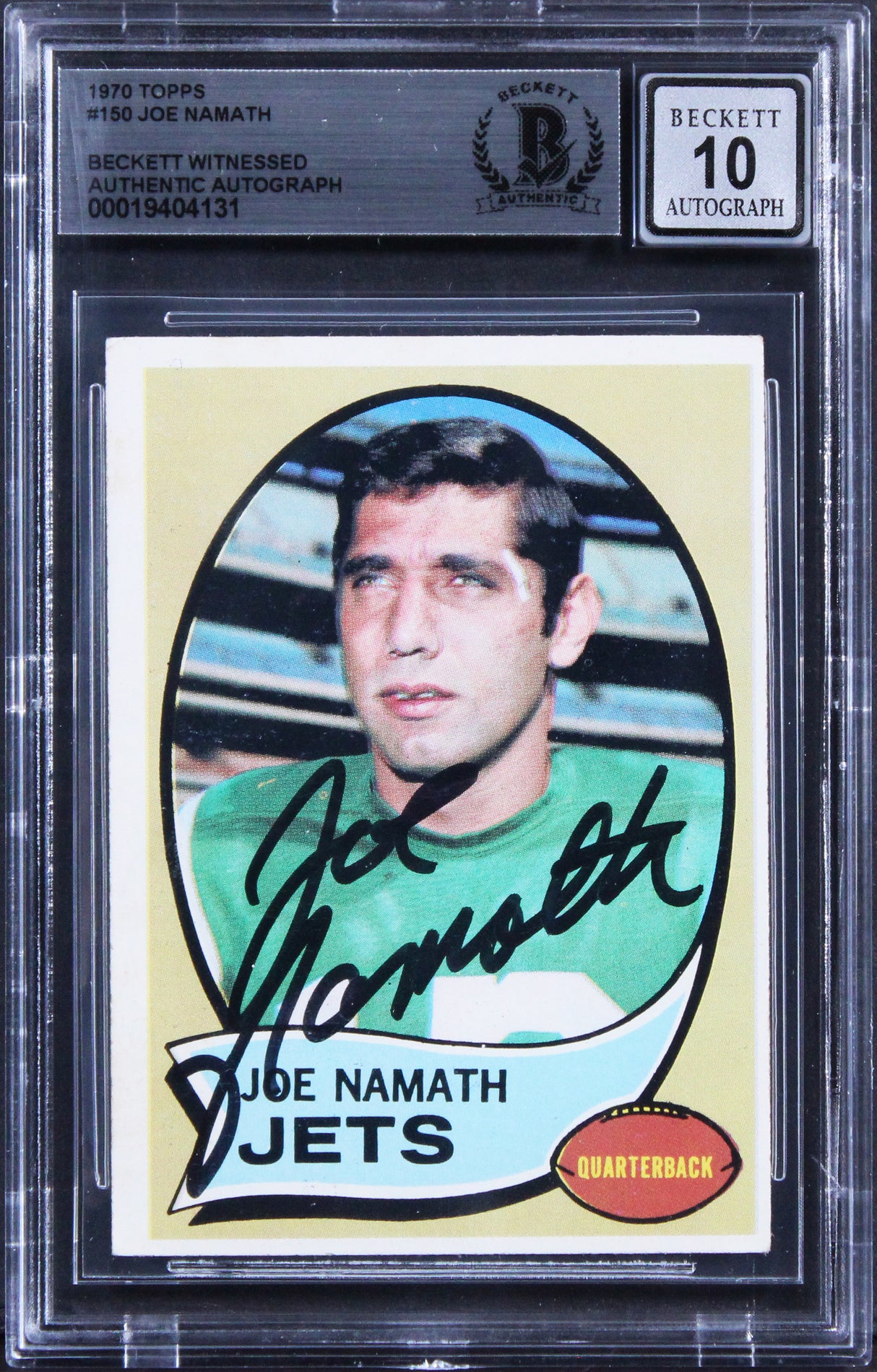 Jets Joe Namath Authentic Signed 1970 Topps #150 Card Auto 10! BAS Slabbed 1