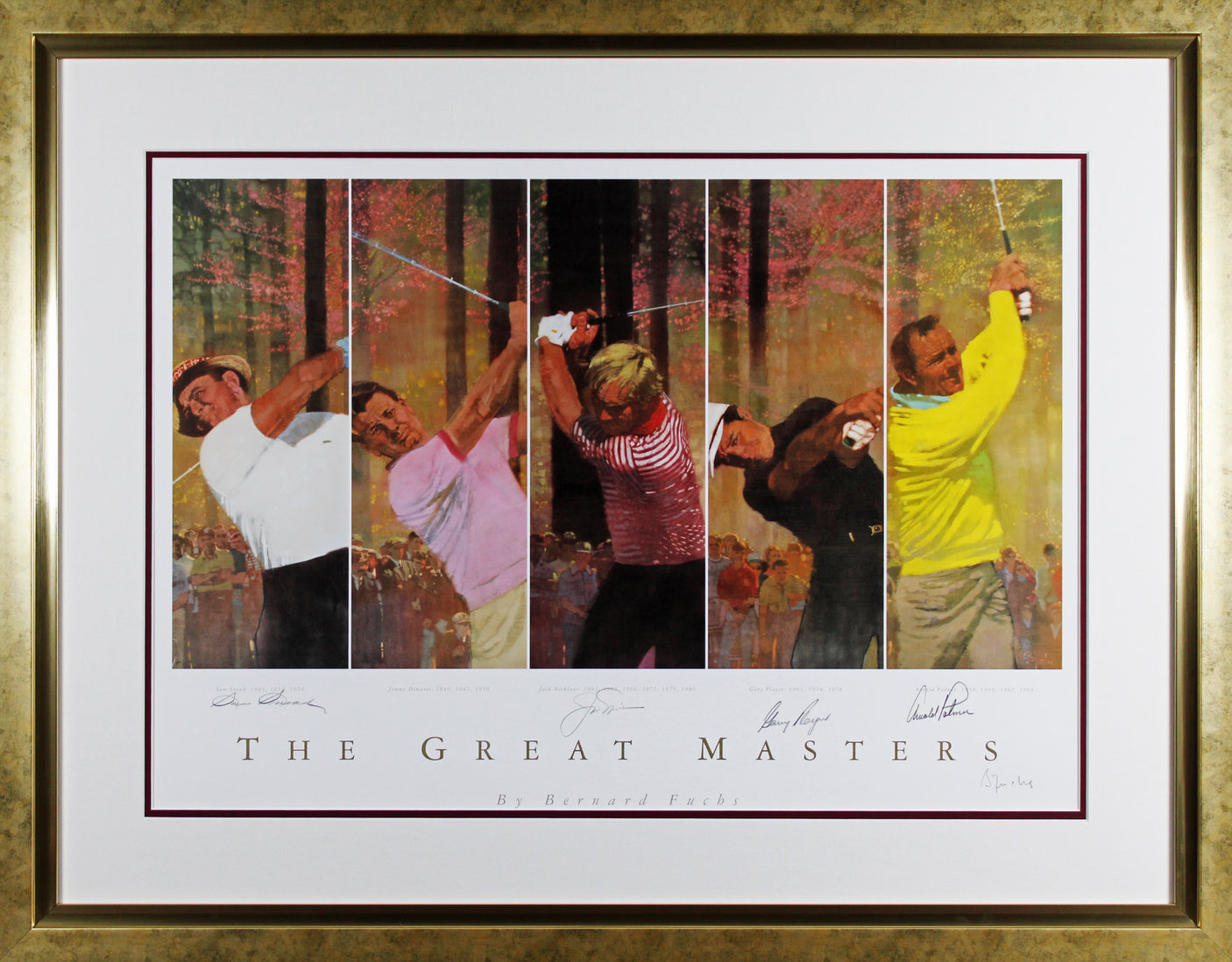 Golf Masters (5) Nicklaus, Palmer, Snead, Player Signed & Framed Lithograph BAS
