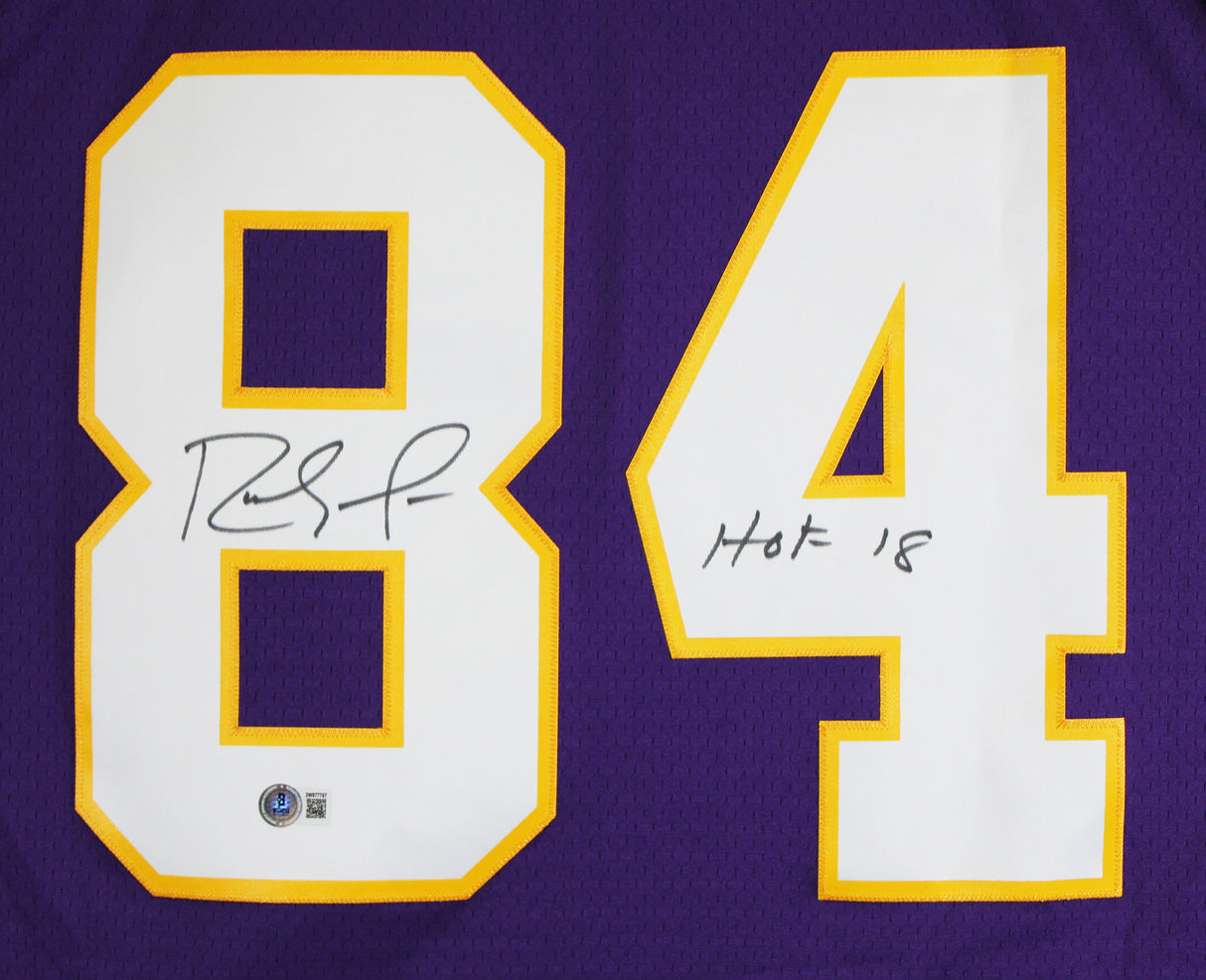 Vikings Randy Moss "HOF 18" Signed Purple Mitchell & Ness Framed Jersey BAS W 1