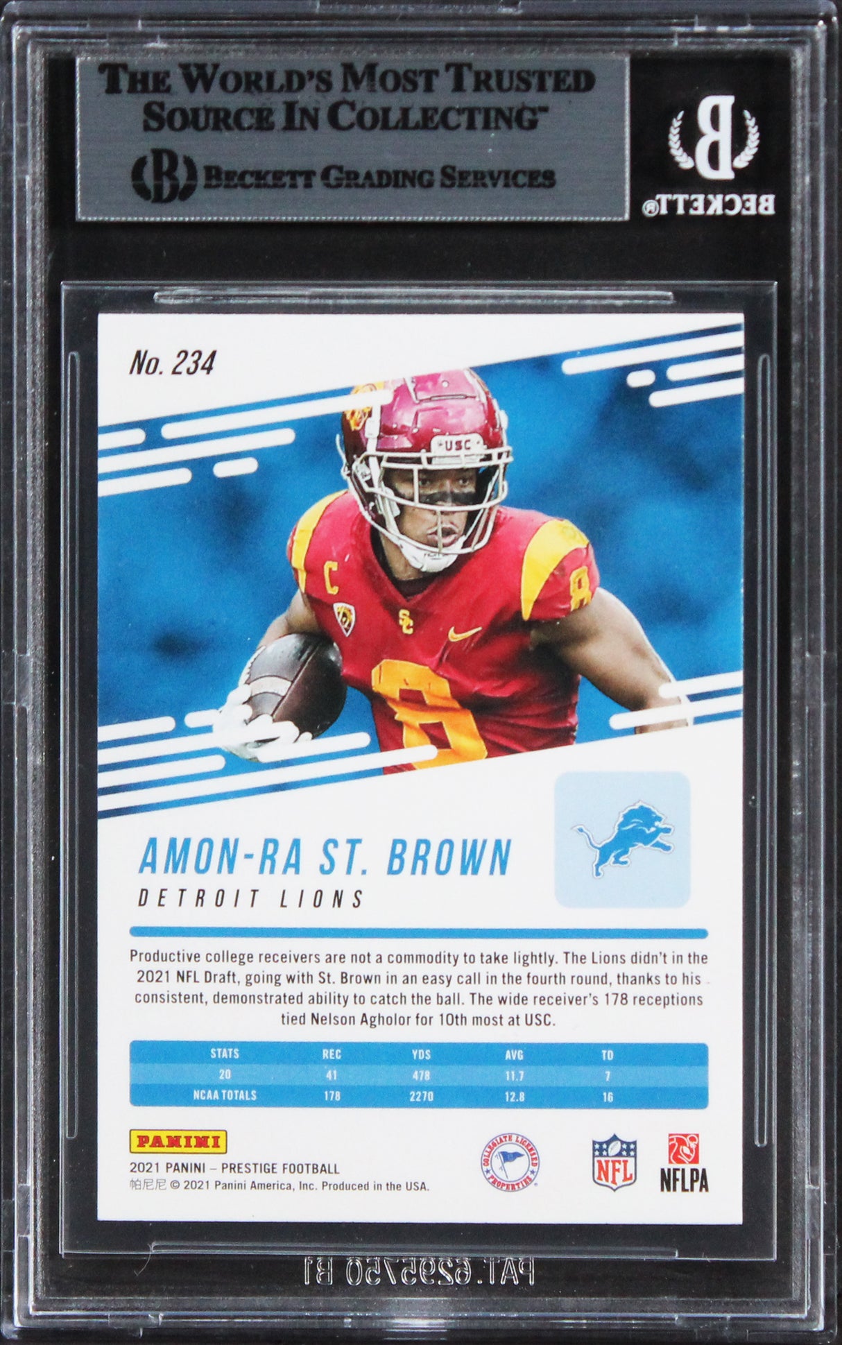Amon-Ra St. Brown Signed 2021 Prestige Xtra Pts Astral #234 Rookie Card BAS Slab
