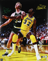 Magic Johnson & Larry Bird Signed 16x20 Vertical Boxout Photo BAS Wit #4W062938
