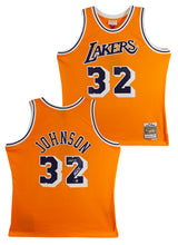 Lakers Magic Johnson "HOF 02" Signed Yellow M&N HWC Swingman Jersey BAS Wit 2