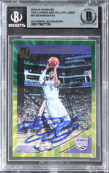 De'Aaron Fox Signed 2018 Donruss Holo Green And Yellow Laser #51 Card BAS Slab