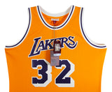 Lakers Magic Johnson "HOF 02" Signed Yellow M&N HWC Swingman Jersey BAS Wit 2