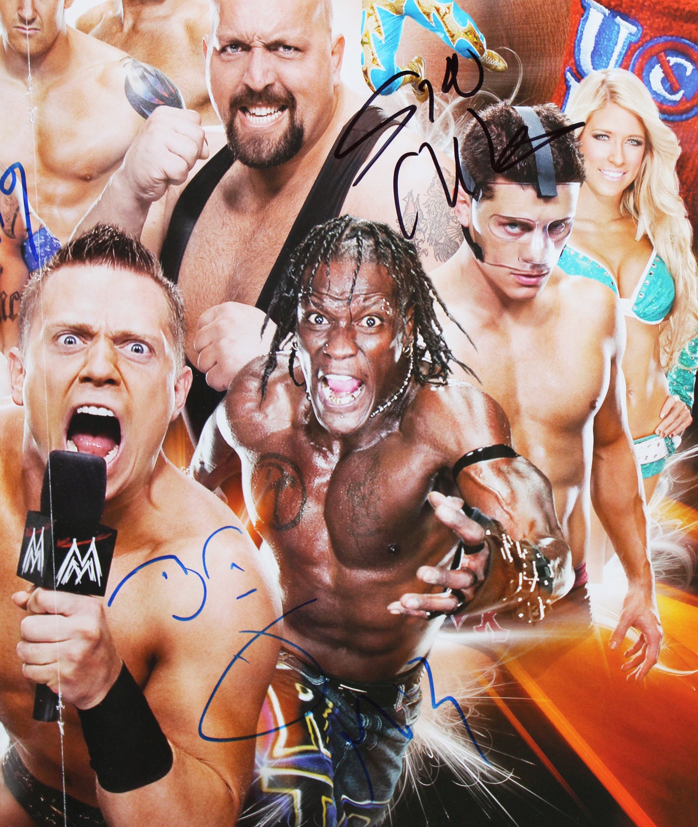 WWE Superstars (5) Mysterio, Miz, Cara, +2 Signed 17x25 Poster BAS #AE13980