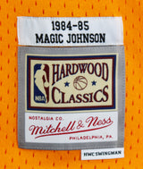 Lakers Magic Johnson "HOF 02" Signed Yellow M&N HWC Swingman Jersey BAS Wit 2
