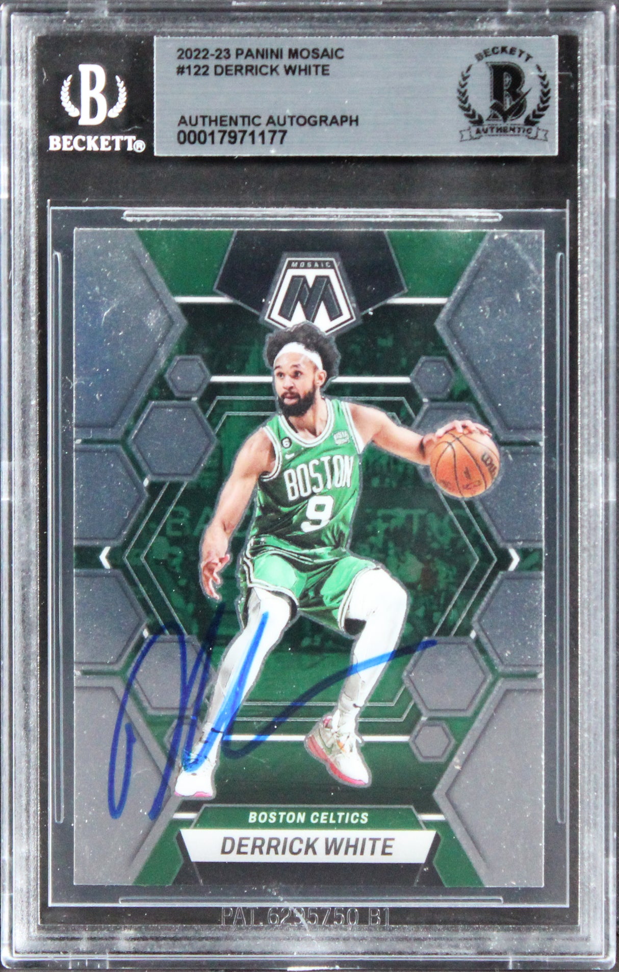 Celtics Derrick White Authentic Signed 2022 Panini Mosaic #122 Card BAS Slabbed