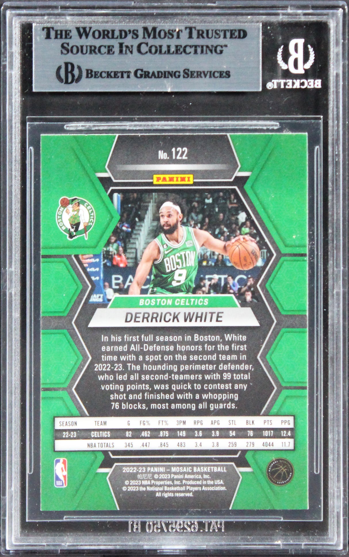 Celtics Derrick White Authentic Signed 2022 Panini Mosaic #122 Card BAS Slabbed