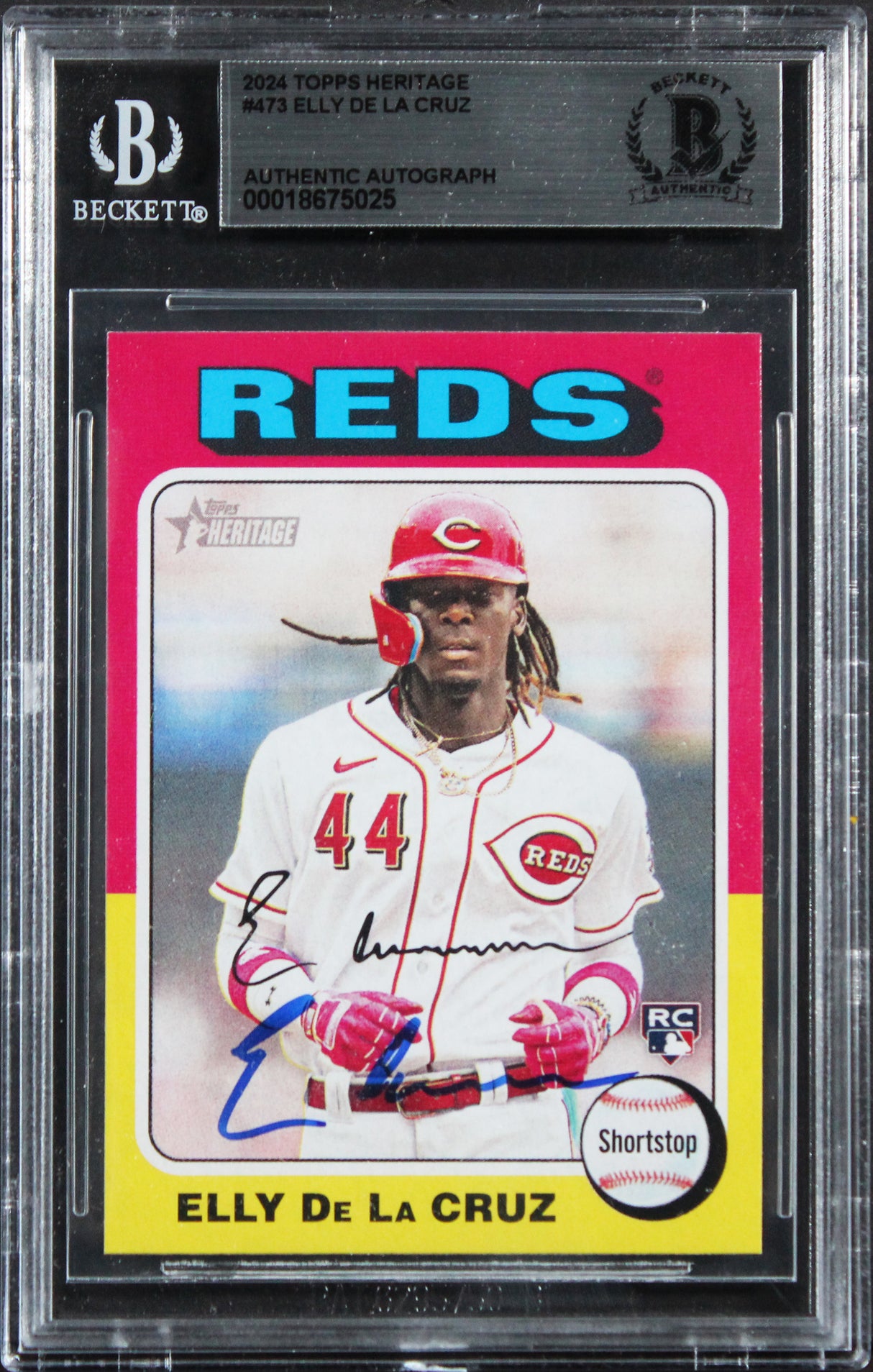 Reds Elly De La Cruz Authentic Signed 2024 Topps Heritage #473 Card BAS Slabbed