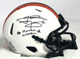 Johnny Manziel Autographed Browns Lunar Speed Mini Helmet w/Insc.-Beckett W Holo