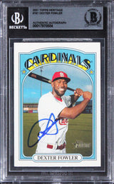 Cardinals Dexter Fowler Signed 2021 Topps Heritage #161 Card BAS Slabbed