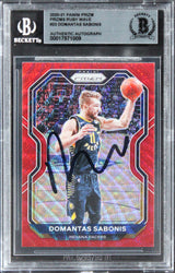 Pacers Domantas Sabonis Signed 2020 Panini Prizm Ruby Wave #23 Card BAS Slabbed