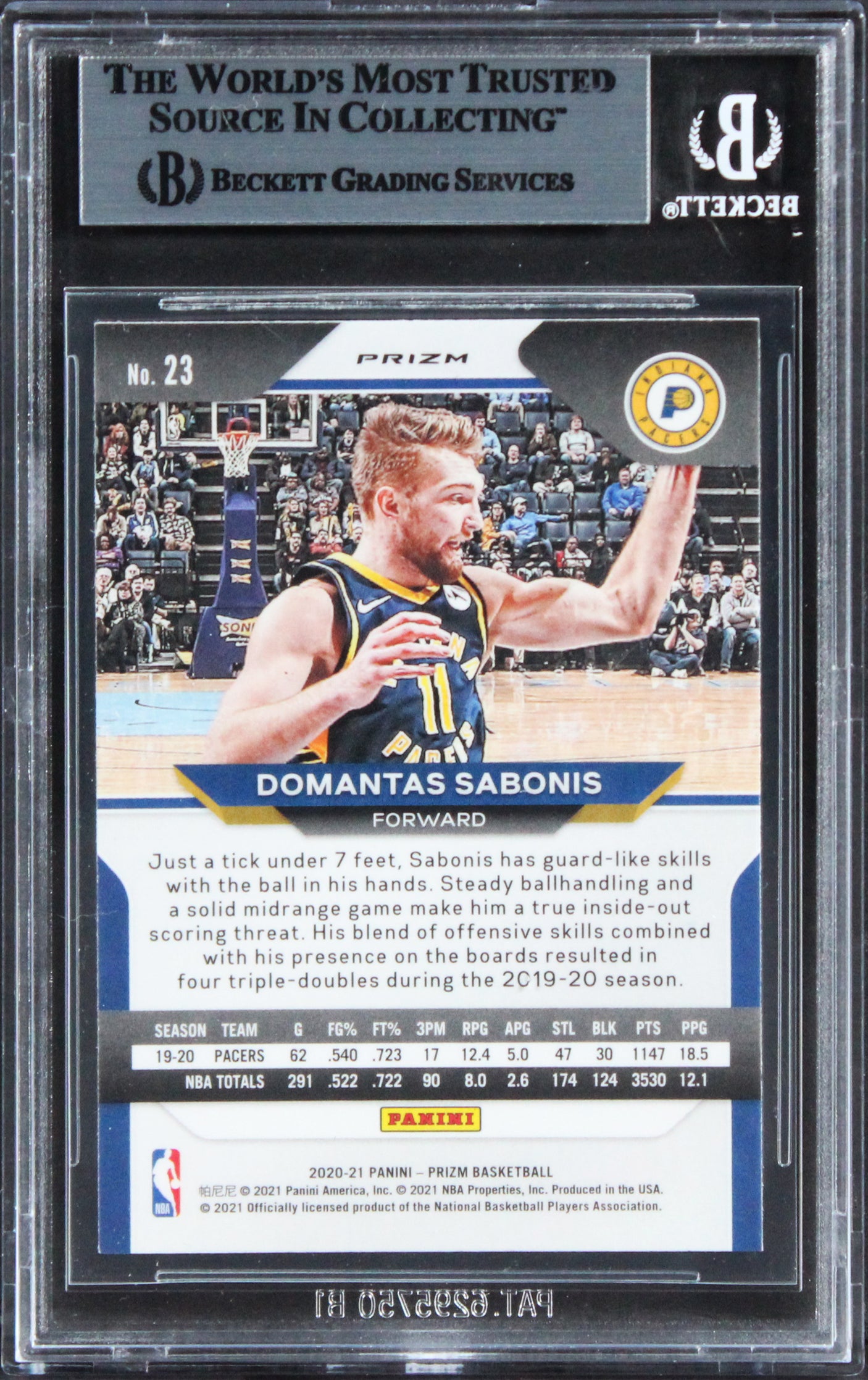 Pacers Domantas Sabonis Signed 2020 Panini Prizm Ruby Wave #23 Card BAS Slabbed
