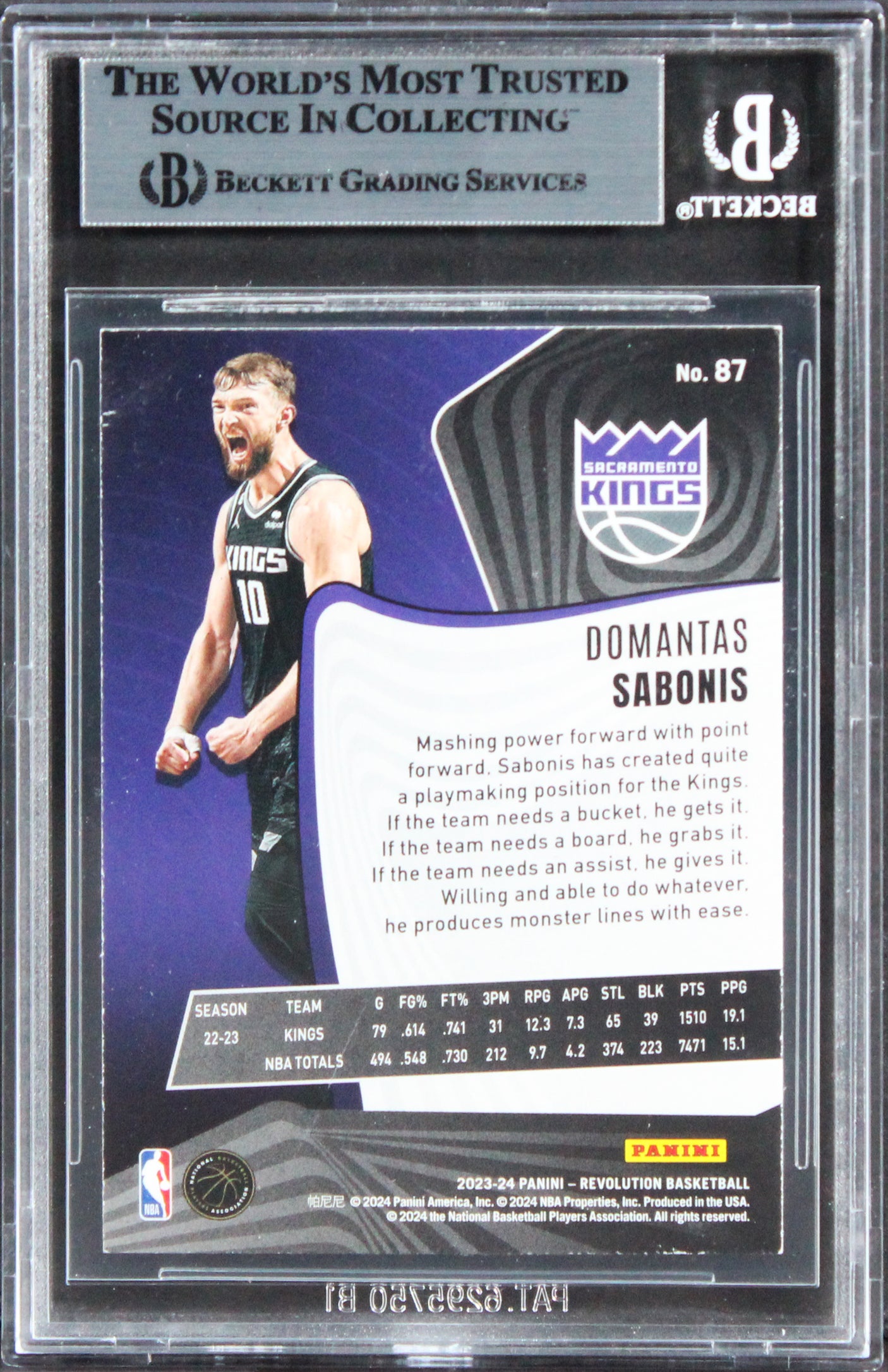 Kings Domantas Sabonis Signed 2023 Panini Revolution #87 Card BAS Slabbed