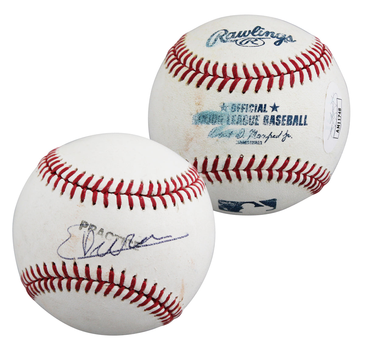 Rangers Ezequiel Duran Signed Practice Used Manfred OML Baseball JSA #AM11748