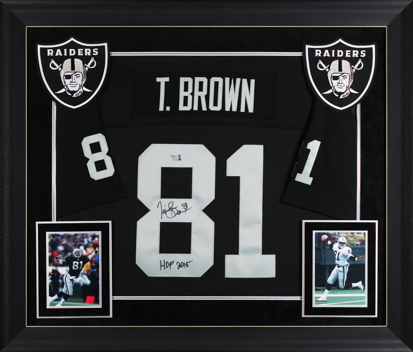 Raiders Tim Brown "HOF 2015" Signed Black M&N TB Framed Jersey Fanatics