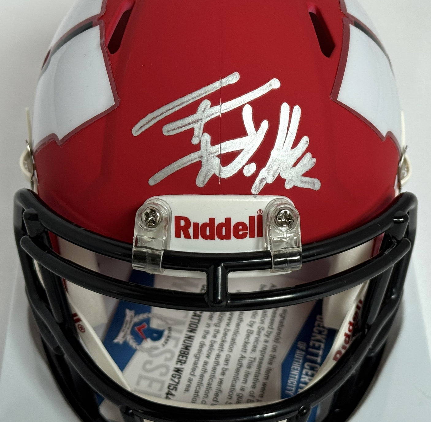TJ Watt Autographed Wisconsin Badgers AMP Speed Mini Helmet- Beckett W *Silver