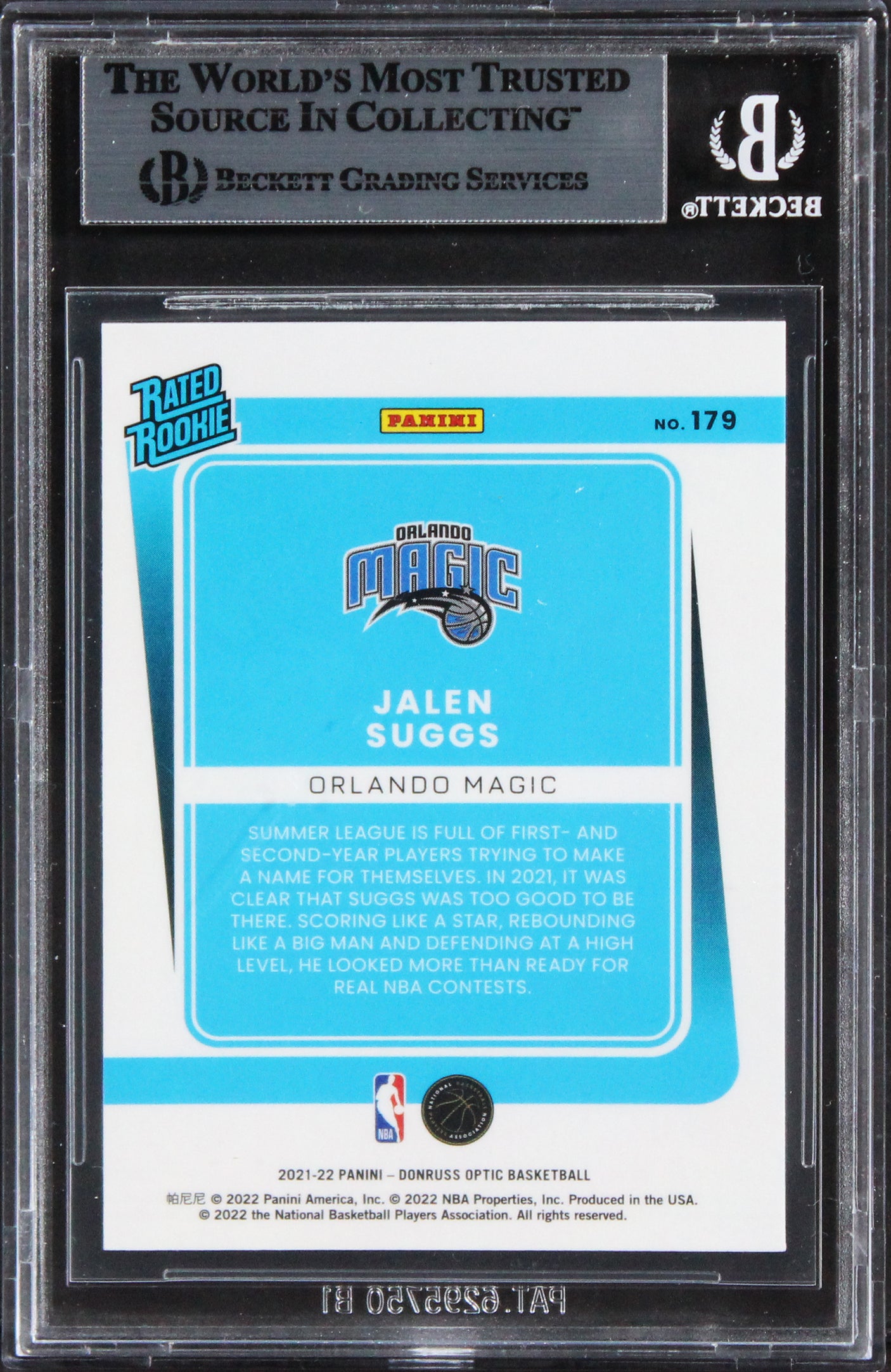 Magic Jalen Suggs Signed 2021 Donruss Optic #179 Rookie Card BAS Slabbed