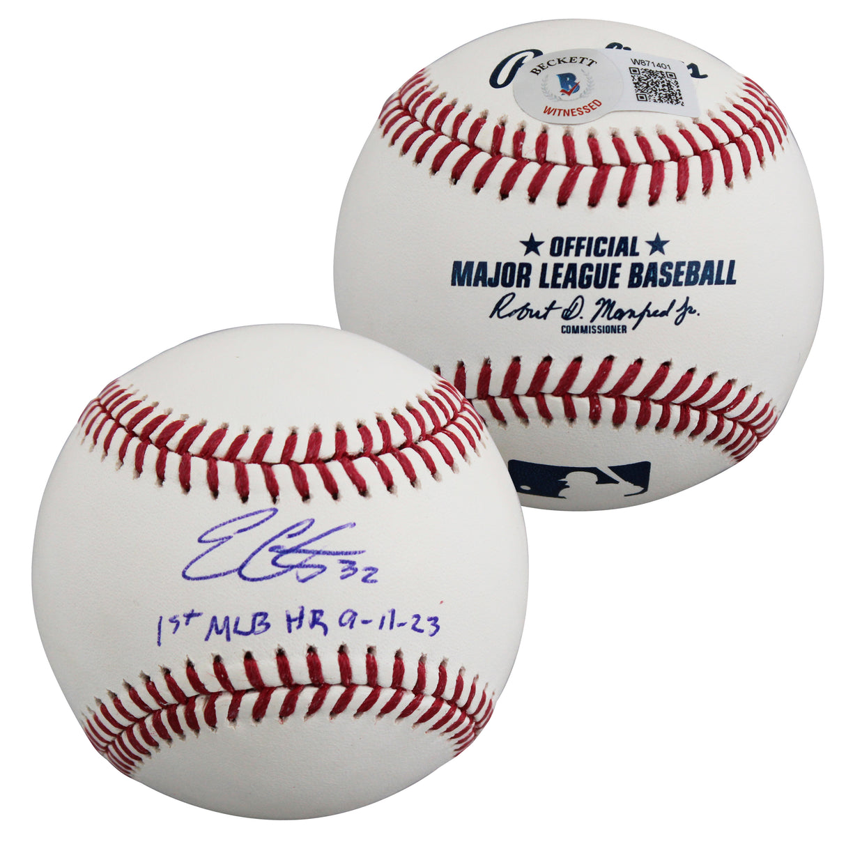 Rangers Evan Carter "1st MLB HR" Signed Manfred OML Baseball BAS Wit #W871401