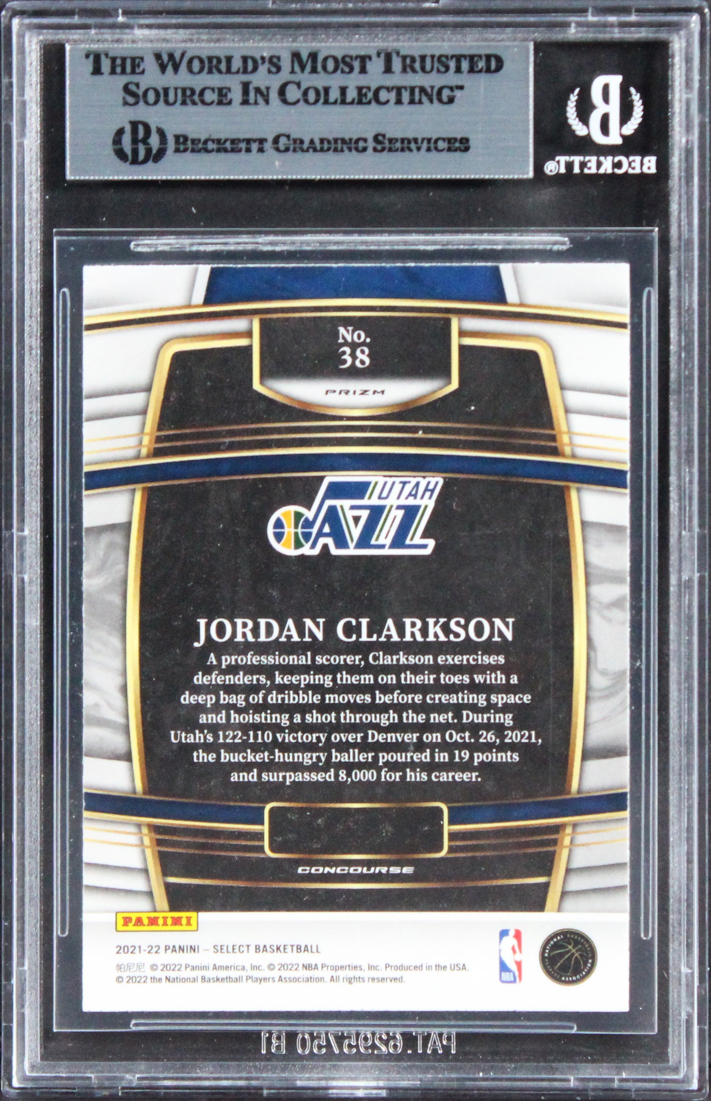 Jazz Jordan Clarkson Signed 2021 Select Prizms Blue Shimmer #38 Card BAS Slabbed