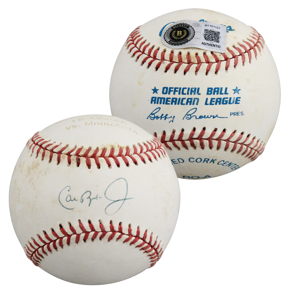 Orioles Cal Ripken Jr. Authentic Signed Bobby Brown OAL Baseball BAS #BY101127