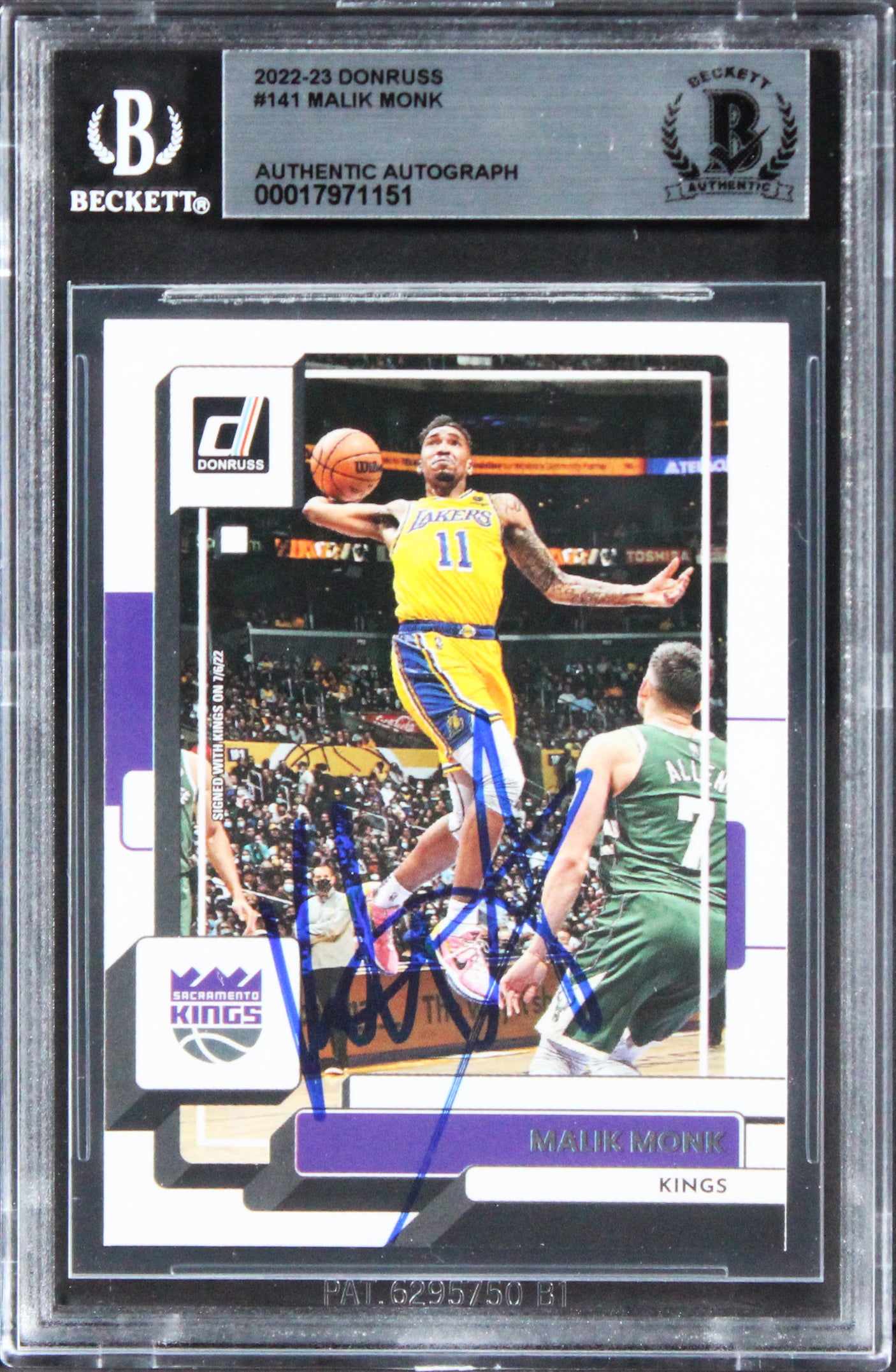 Kings Malik Monk Authentic Signed 2022 Donruss #141 Card BAS Slabbed