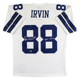 Cowboys Michael Irvin "HOF 2007" Signed White Mitchell & Ness Jersey BAS Witness