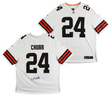 Browns Nick Chubb Authentic Signed White Nike Game Jersey BAS Witness #1W042201