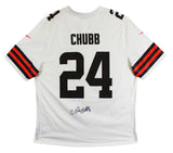 Browns Nick Chubb Authentic Signed White Nike Game Jersey BAS Witness #1W042201
