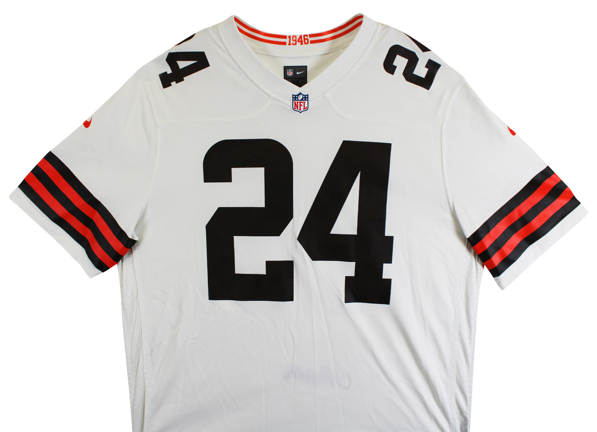 Browns Nick Chubb Authentic Signed White Nike Game Jersey BAS Witness #1W042201