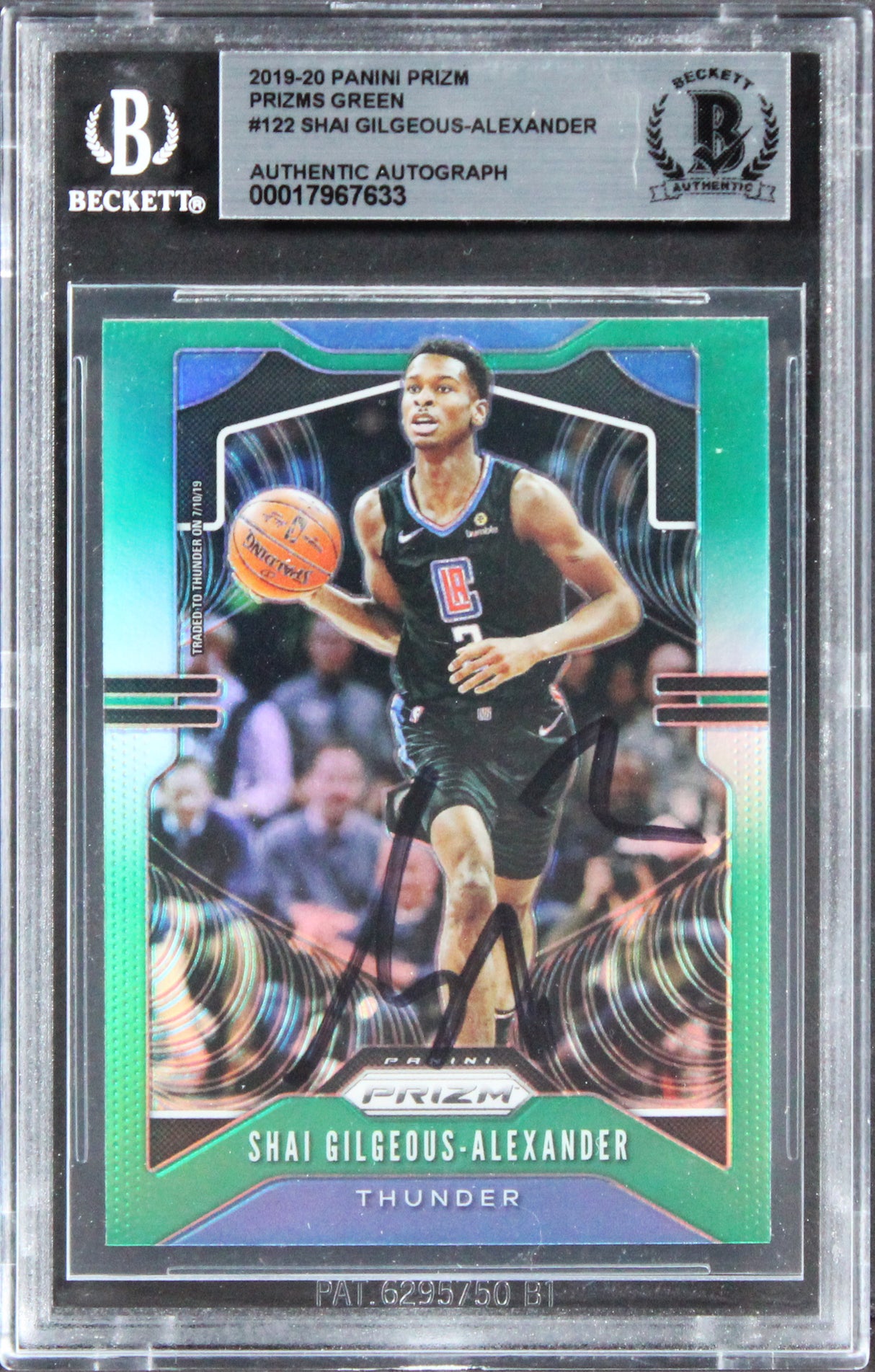 Thunder Shai Gilgeous-Alexander Signed 2019 Panini Prizm Grn #122 Card BAS Slab
