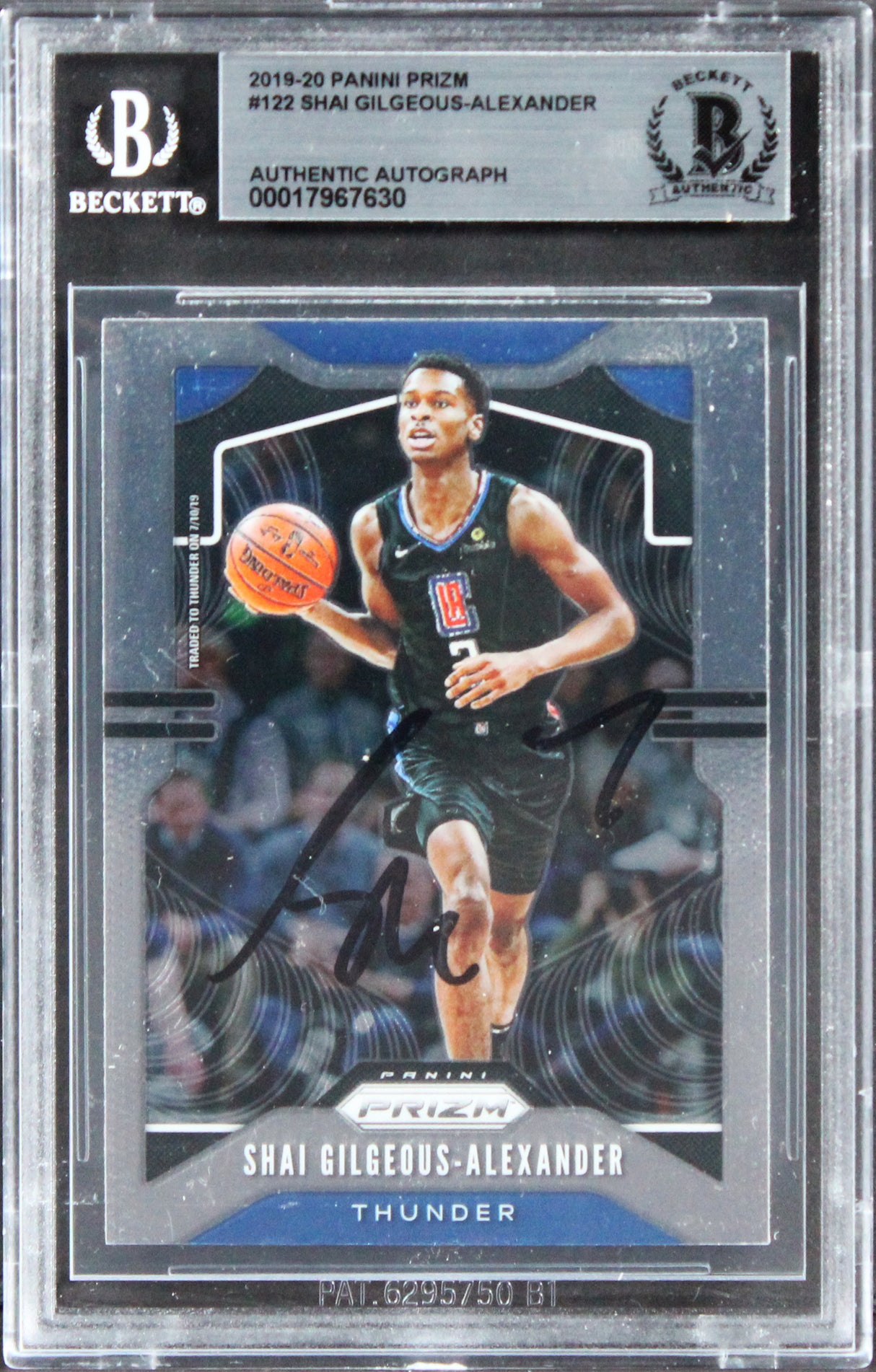 Thunder Shai Gilgeous-Alexander Signed 2019 Panini Prizm #122 Card BAS Slabbed
