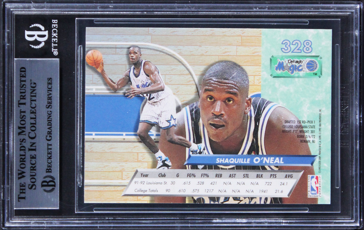 Magic Shaquille O'Neal Authentic Signed 1992 Ultra #328 Rookie Card BAS Slabbed