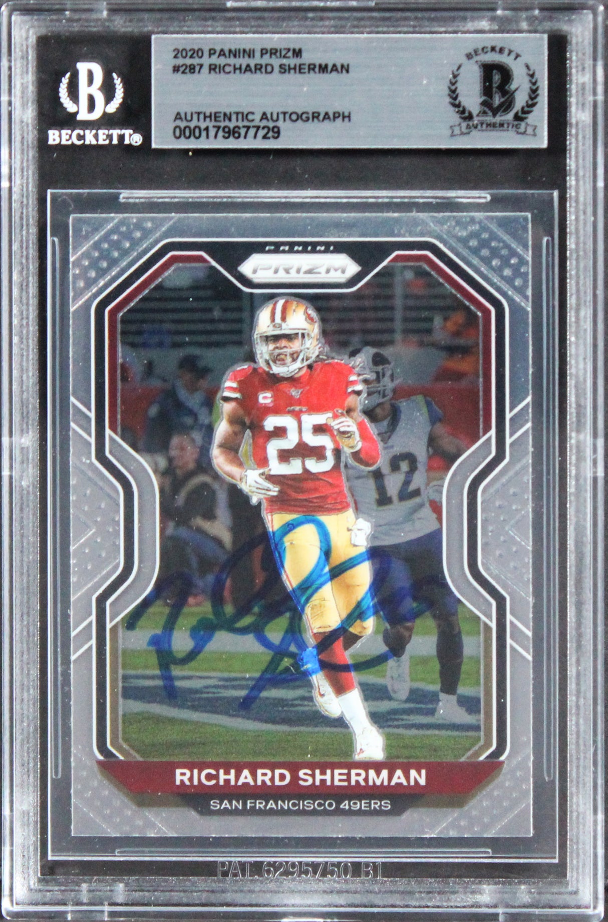 49ers Richard Sherman Authentic Signed 2020 Panini Prizm #287 Card BAS Slabbed
