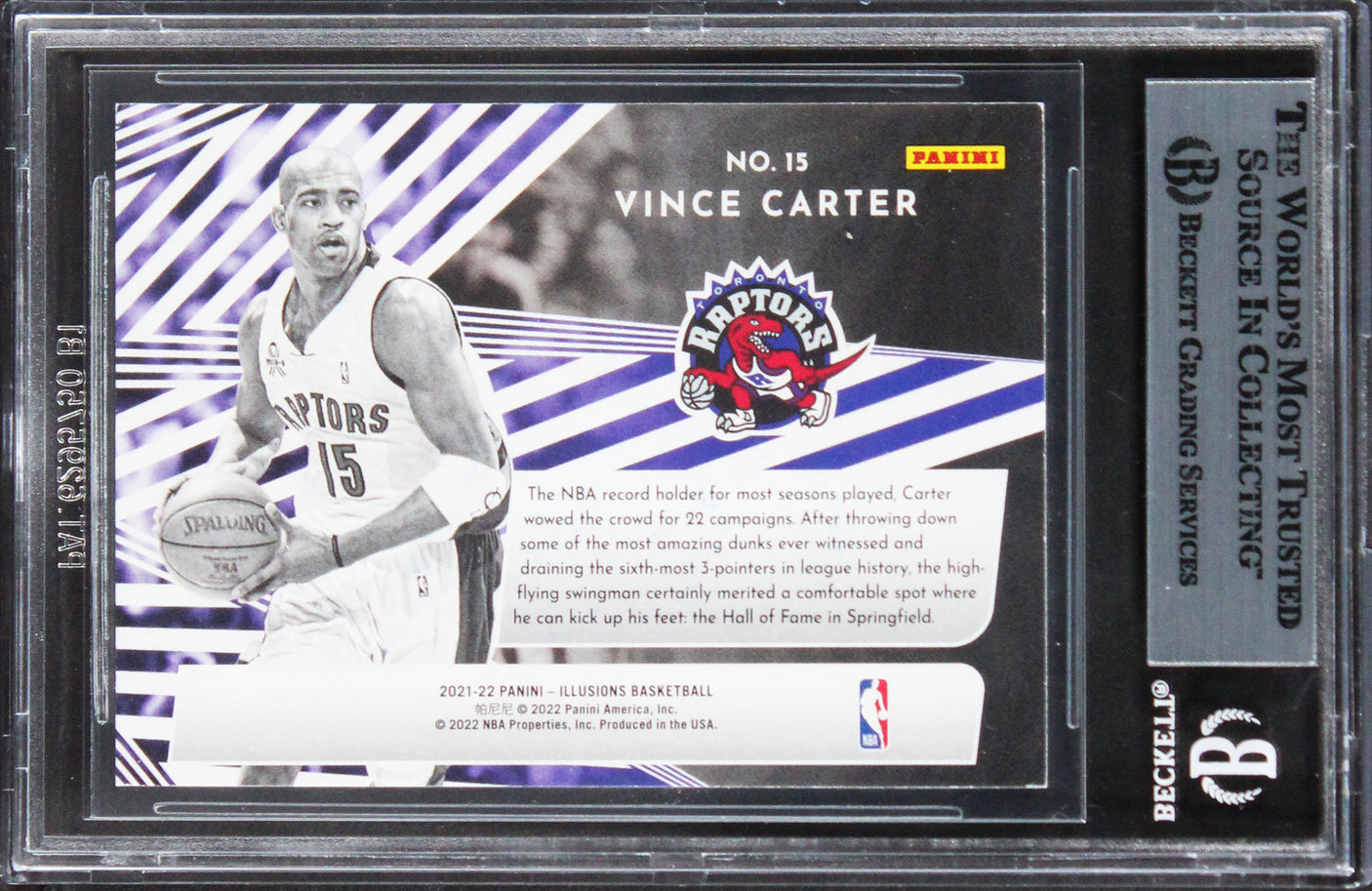 Raptors Vince Carter Signed 2021 Panini Illusions CTH #15 Card BAS Slabbed